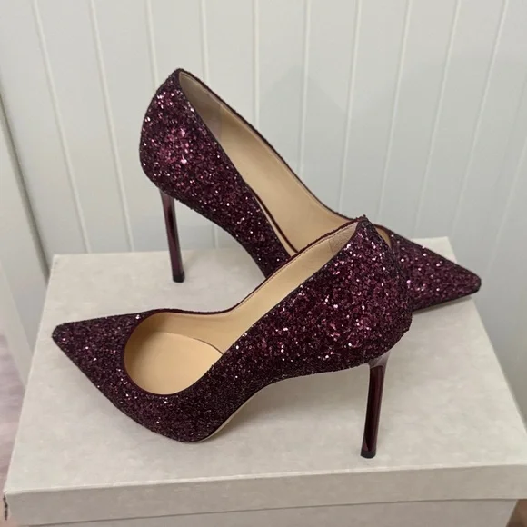 Jimmy Choo Sparkling Maroon Heels - Picture 2 of 4